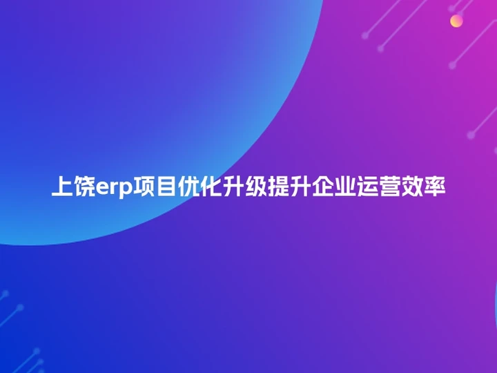 上饶erp项目优化升级提升企业运营效率