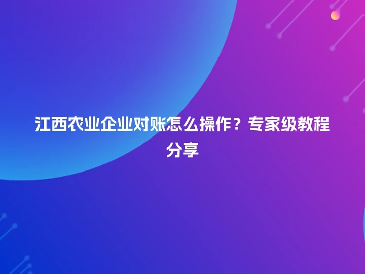 江西农业企业对账怎么操作？专家级教程分享