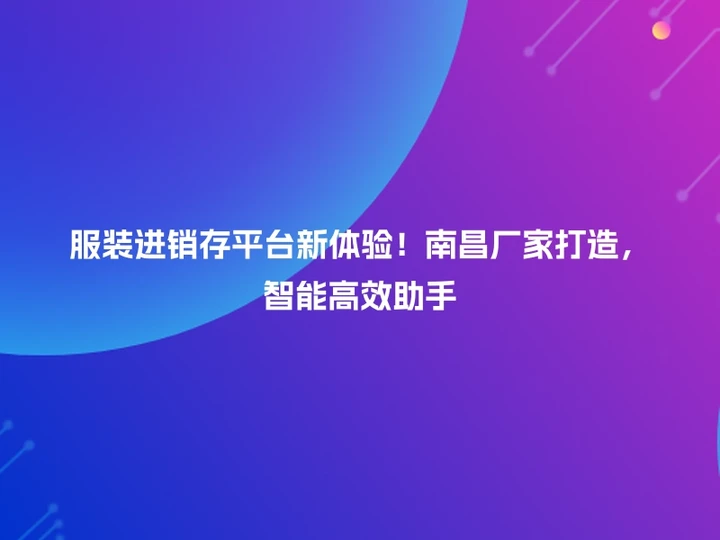 服装进销存平台新体验！南昌厂家打造，智能高效助手