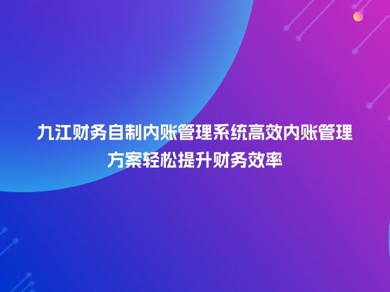 九江财务自制内账管理系统高效内账管理方案轻松提升财务效率