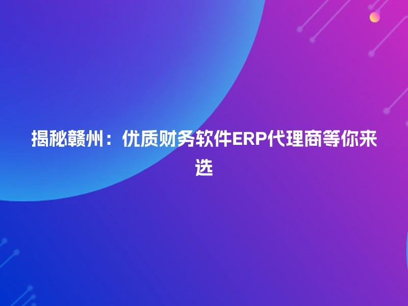 揭秘赣州：优质财务软件ERP代理商等你来选