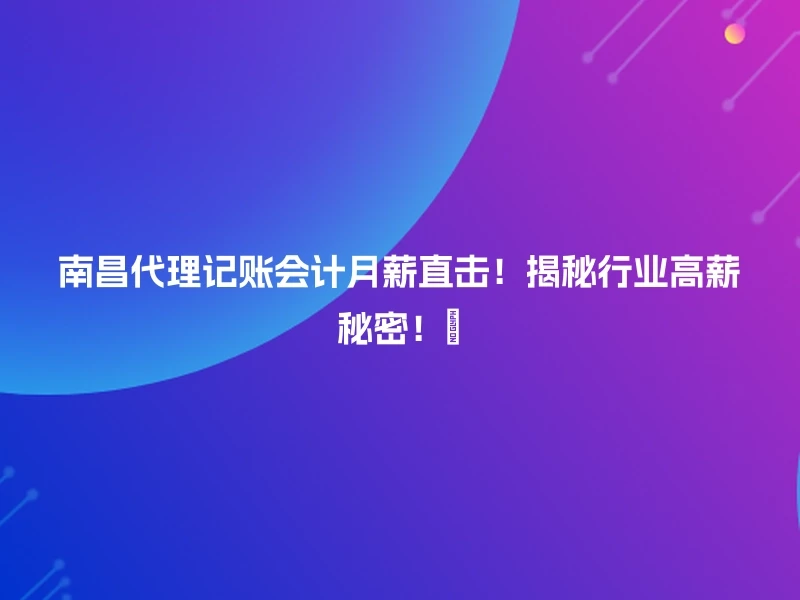 南昌代理记账会计月薪直击！揭秘行业高薪秘密！🔑