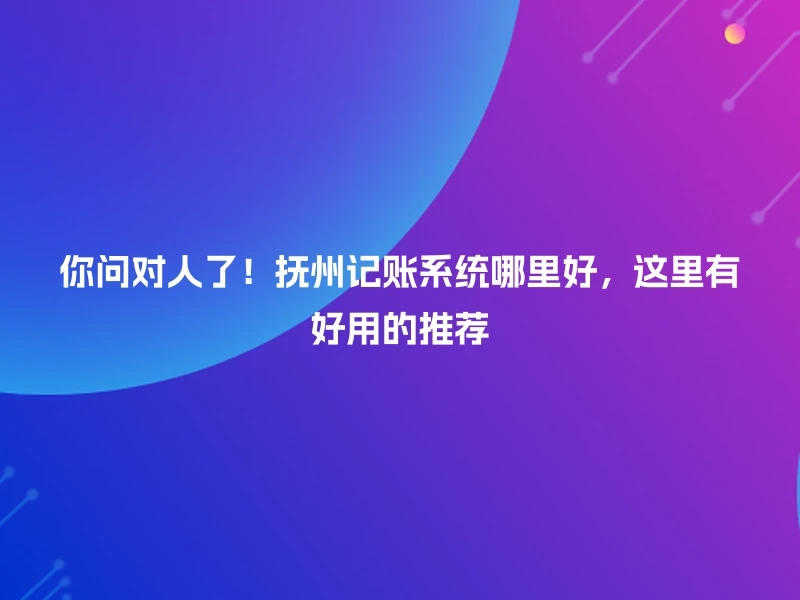 你问对人了！抚州记账系统哪里好，这里有好用的推荐