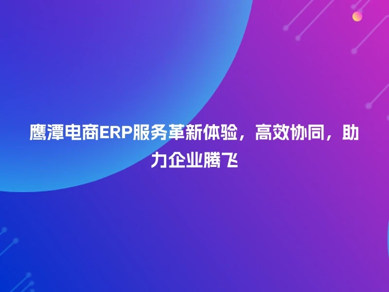 鹰潭电商ERP服务革新体验，高效协同，助力企业腾飞