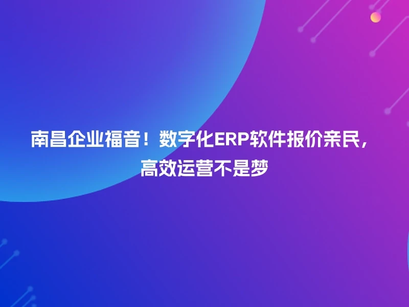 南昌企业福音！数字化ERP软件报价亲民，高效运营不是梦