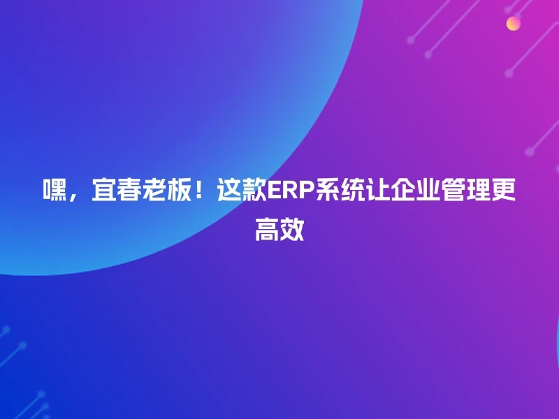 嘿，宜春老板！这款ERP系统让企业管理更高效