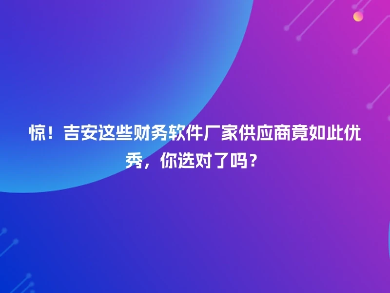 惊！吉安这些财务软件厂家供应商竟如此优秀，你选对了吗？