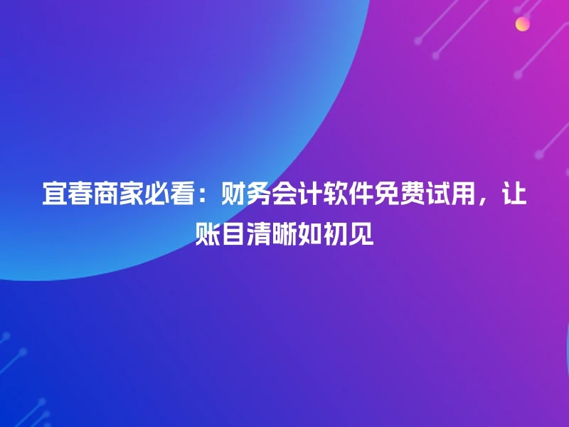 宜春商家必看：财务会计软件免费试用，让账目清晰如初见