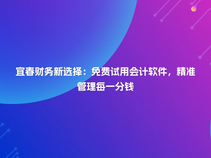 宜春财务新选择：免费试用会计软件，精准管理每一分钱