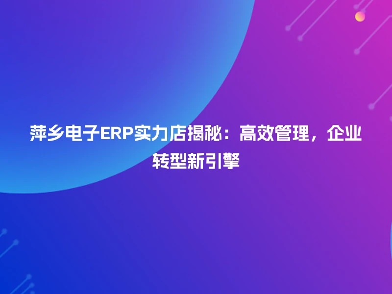 萍乡电子ERP实力店揭秘：高效管理，企业转型新引擎